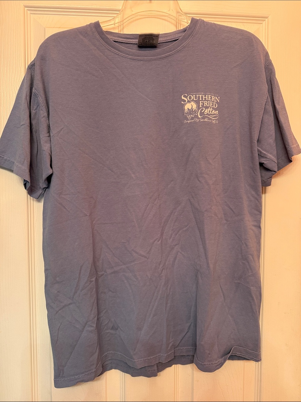 Southern Fried Cotton Men's Short-Sleeve Tee - Dusty Blue with White Logo